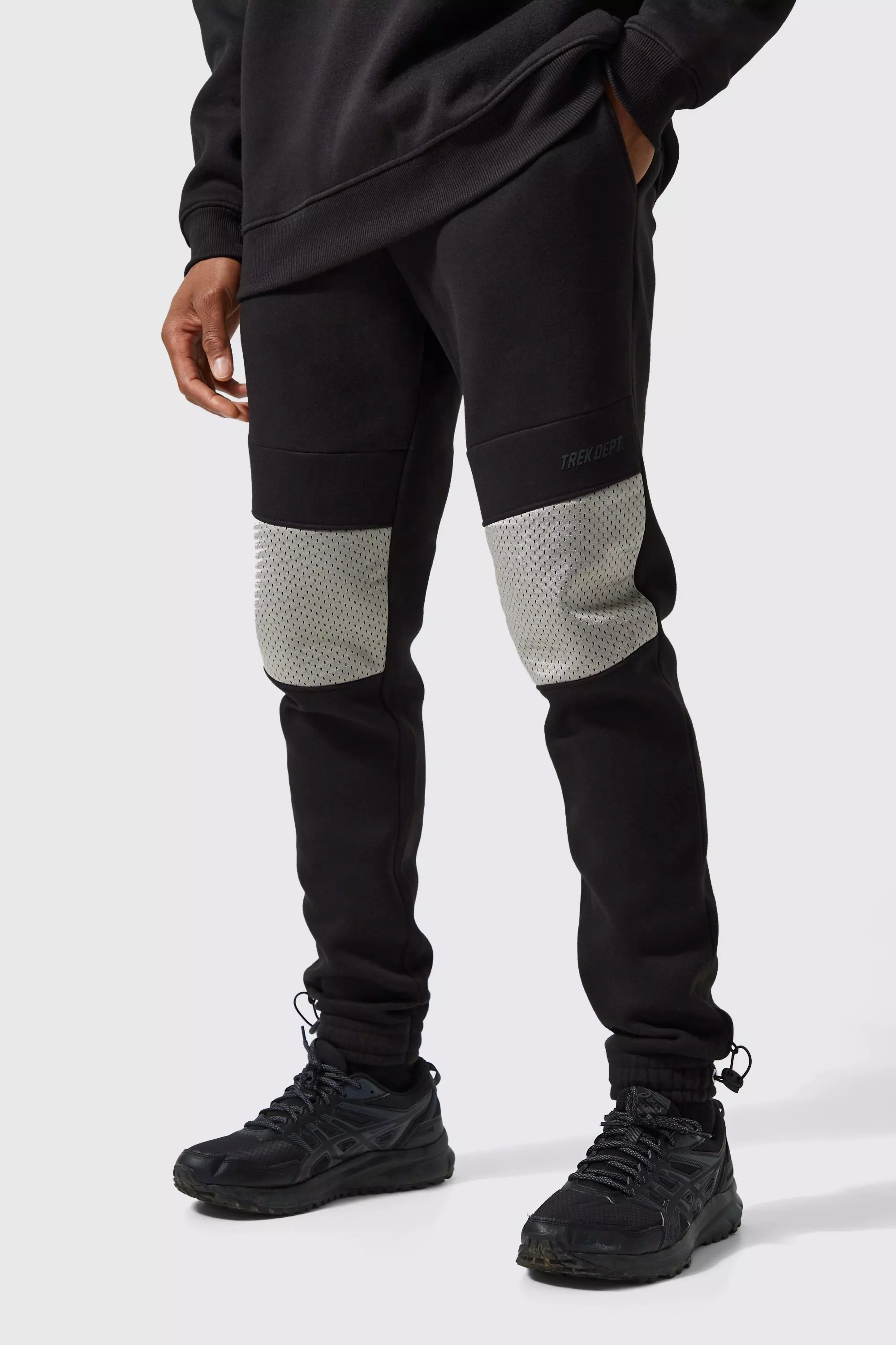 Active Skinny Mesh Detail Cuffed Sweatpants Black