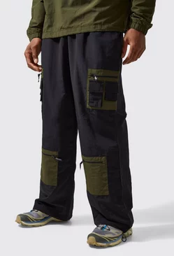 Active Wide Leg Matte Nylon Cargo Pants Black