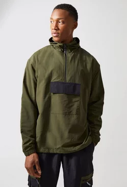 Active Oversized Matte Nylon Cagoule Jacket Khaki