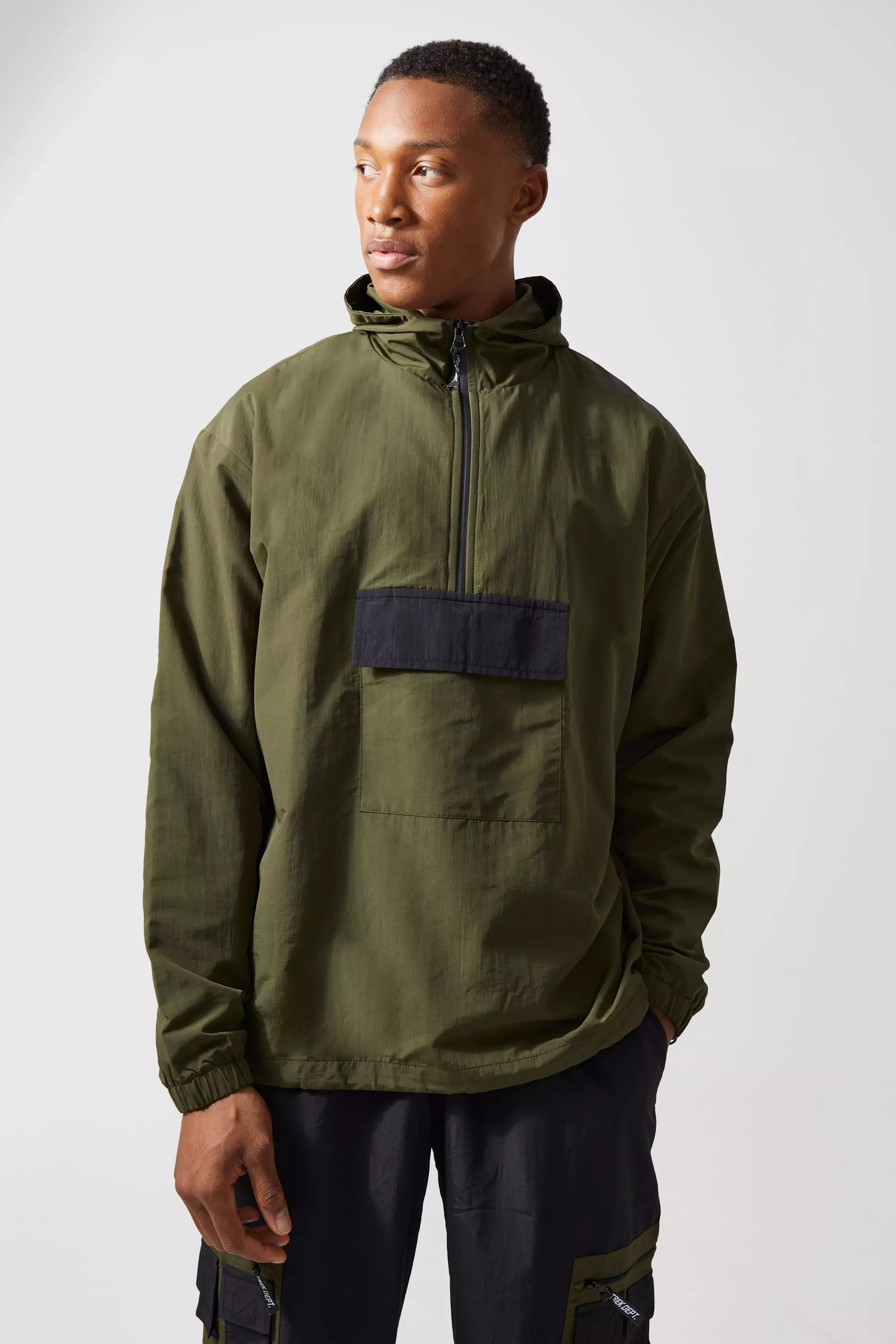 Active Oversized Matte Nylon Cagoule Jacket Khaki