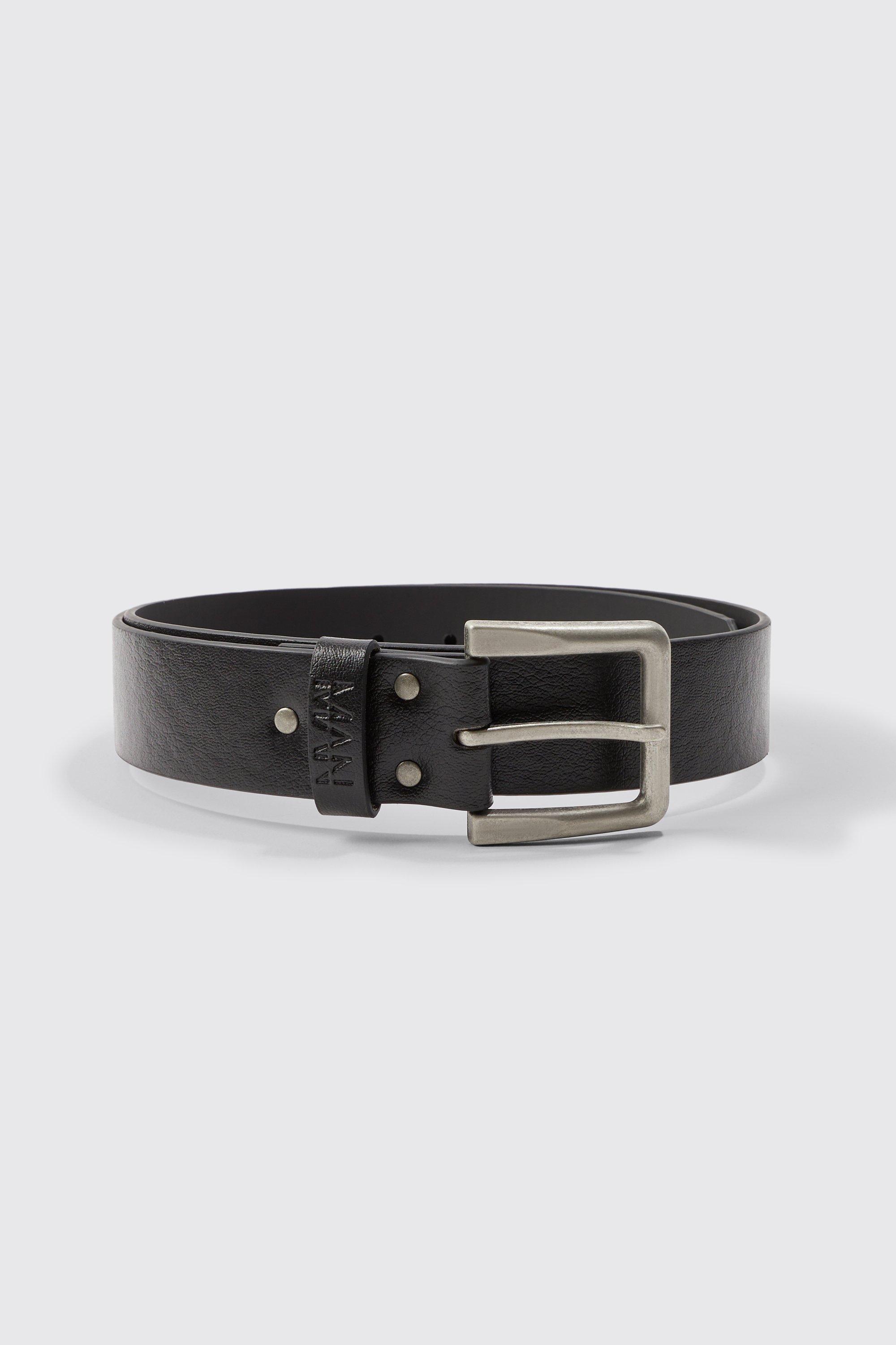 boohooMAN Gold Buckle Faux Leather Belt - Black - Size L