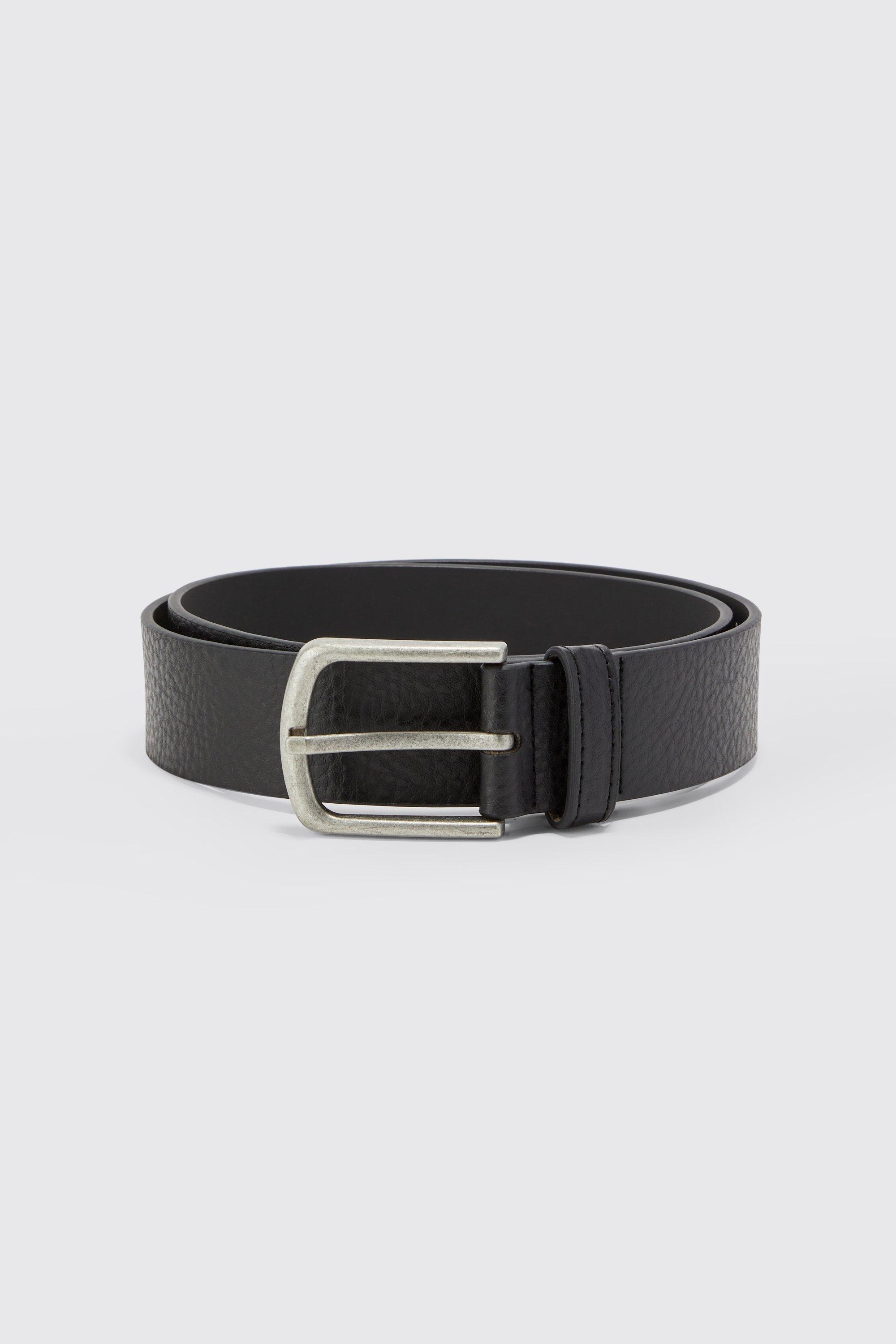 boohooMAN Gold Buckle Faux Leather Belt - Black - Size L