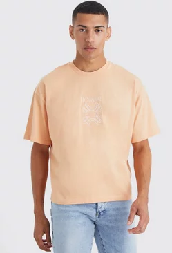 Boxy Homme Embroidered T-shirt Peach