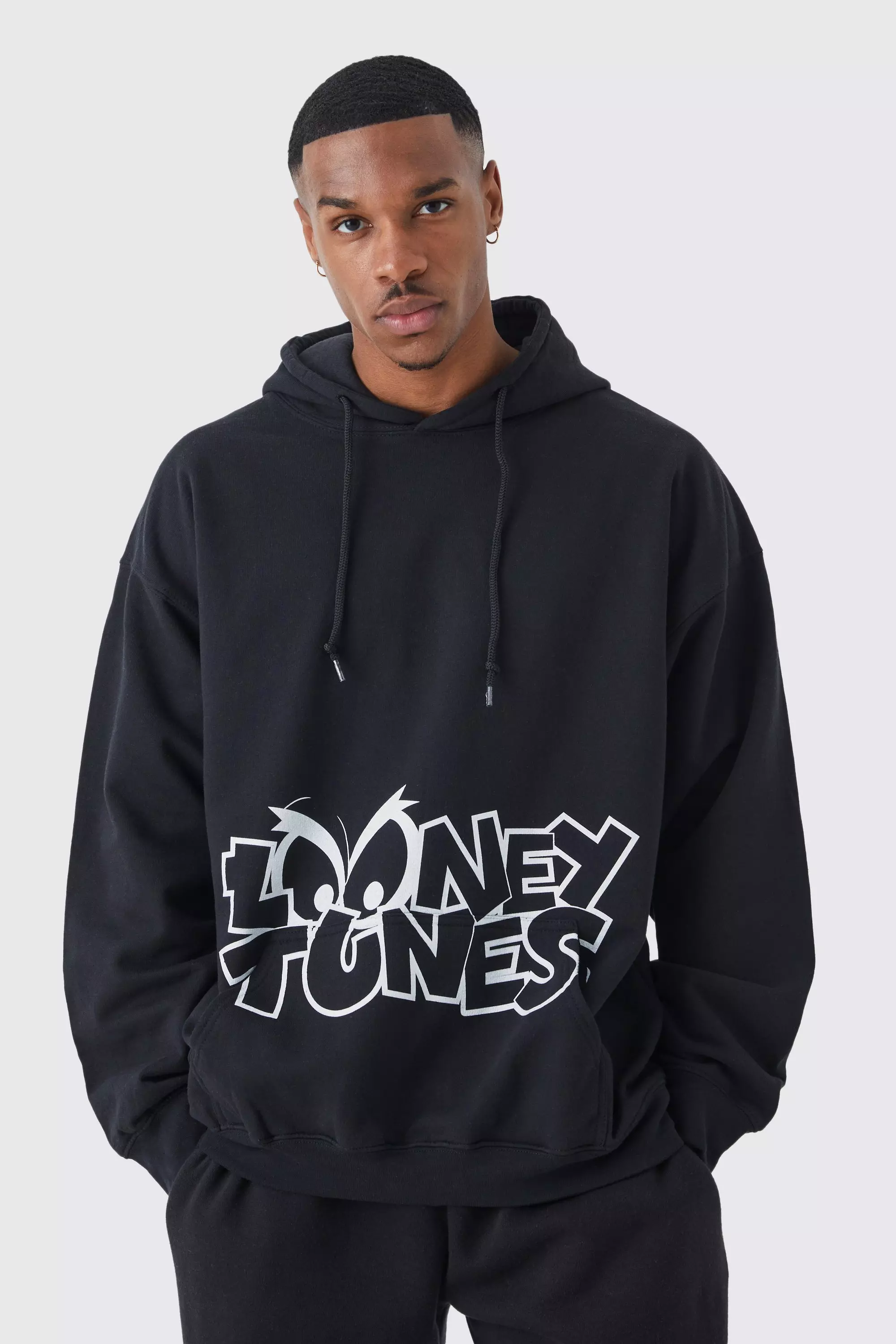 Oversized Looney Tunes License Hoodie Black