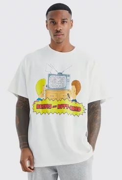 White Oversized Beavis And Butthead License T-shirt