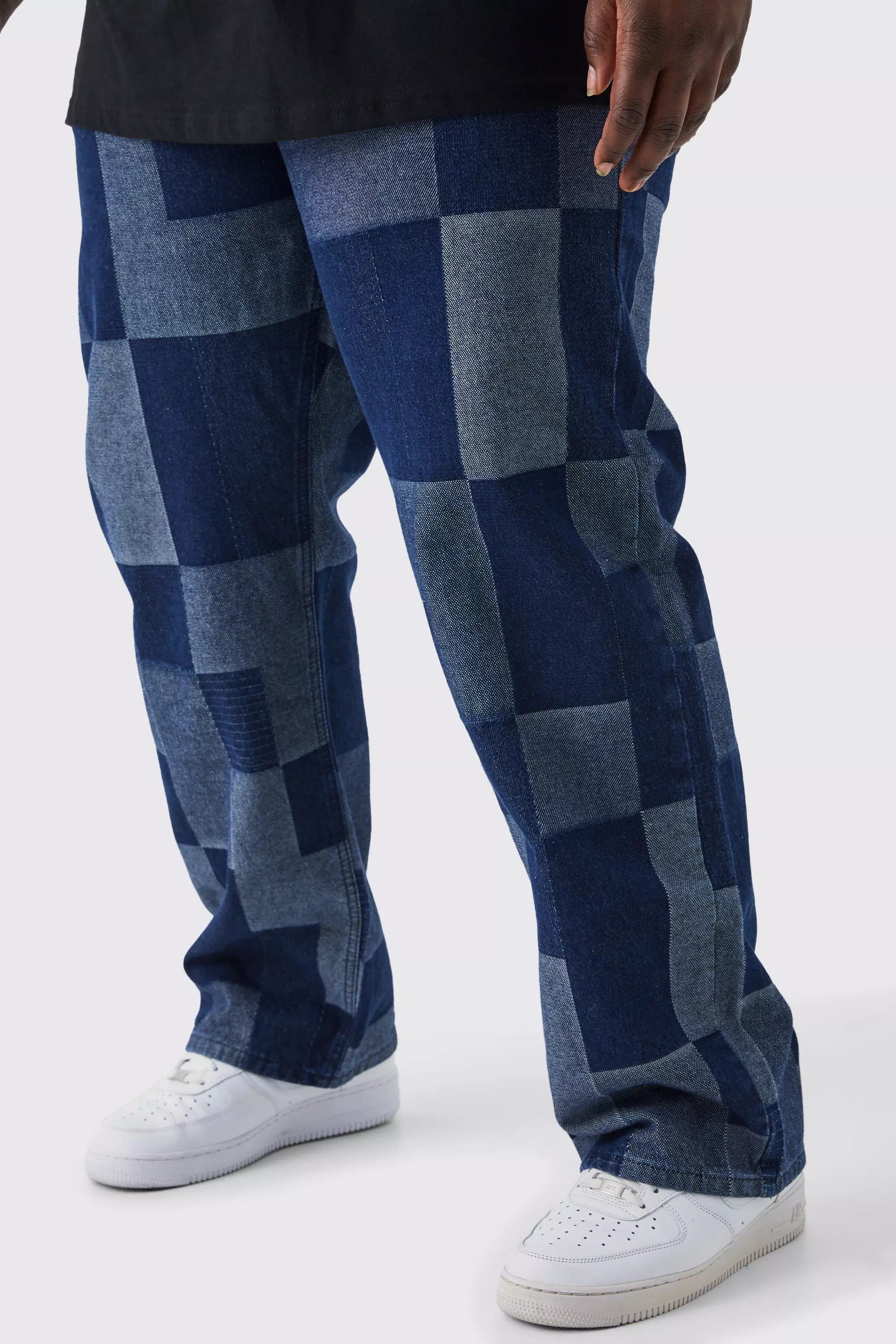 Blue Plus Relaxed Rigid Patchwork Jeans