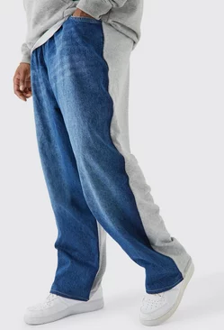 Plus Baggy Fit Elastic Waist Hybrid Sweatpants Jean Dark blue