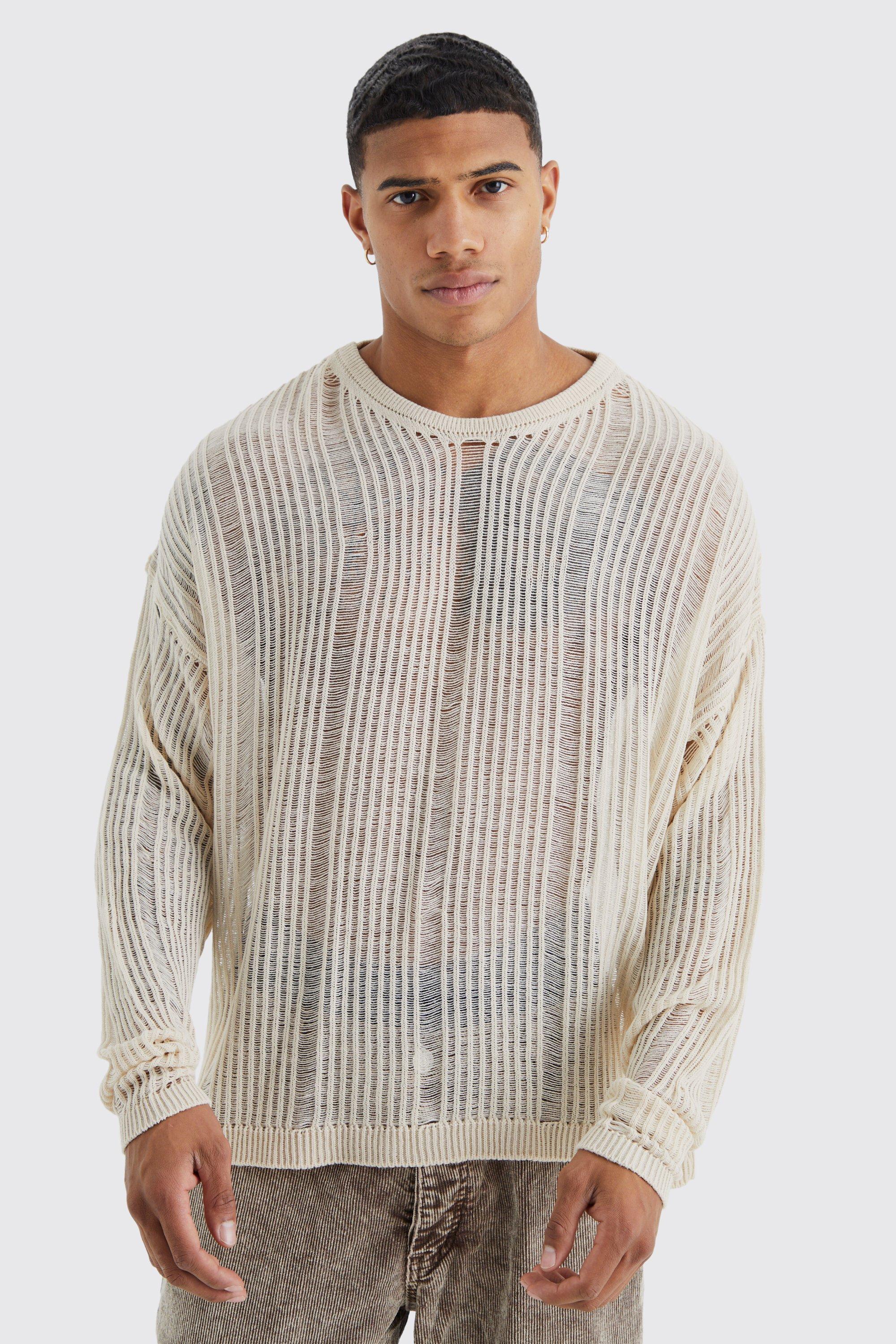 Oversized Boxy Open Knit Laddered Sweater | boohooMAN USA