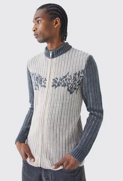 Muscle Fit 2 Tone Rib Extended Neck Sweater Stone