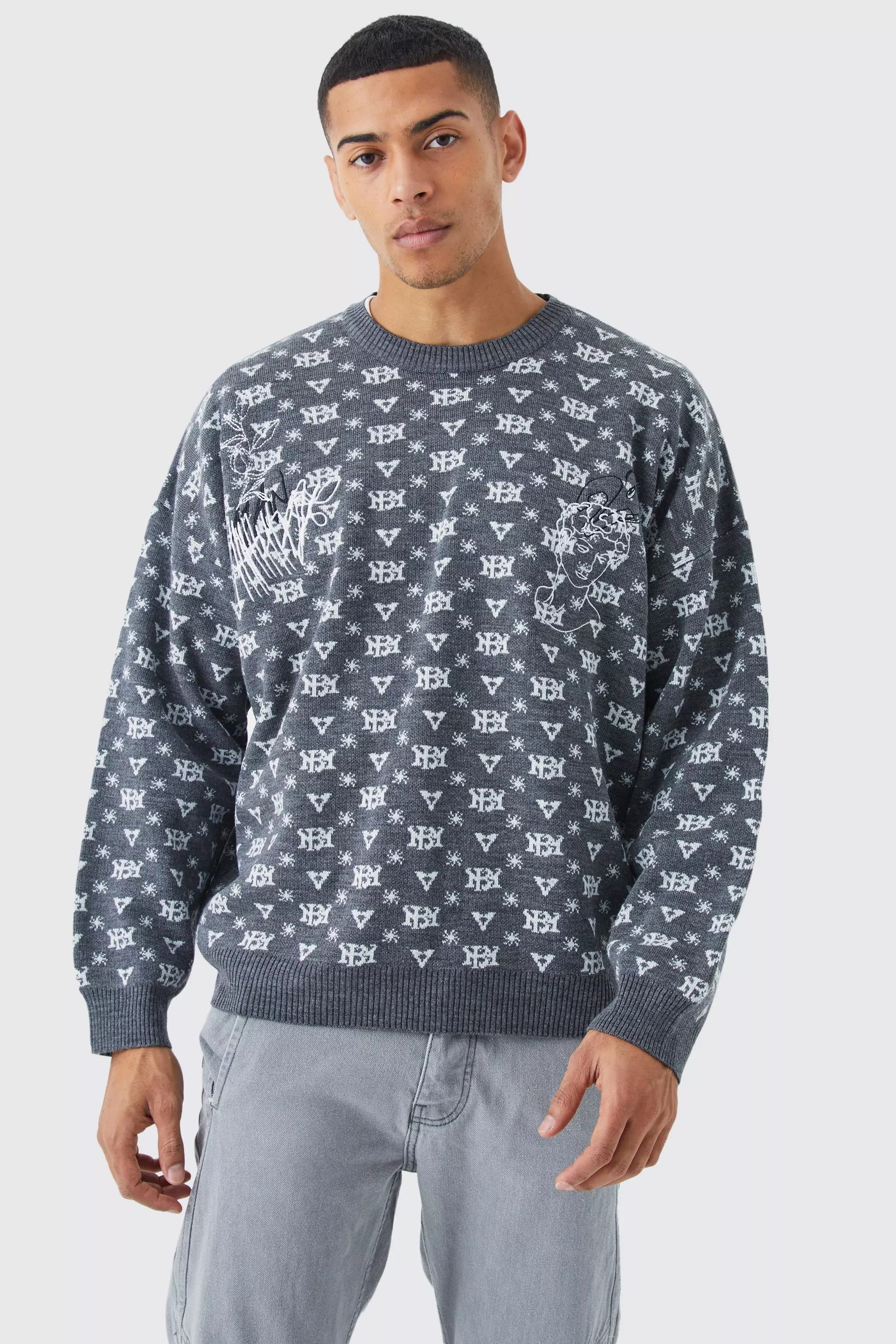 Men's Casual Crewneck Pullover Knitted Sweaters Jumpers Baggy Sweater