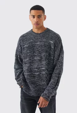 Oversized Distressed 2 Tone Knit Sweater Black