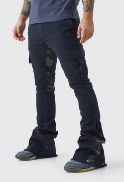 Black Skinny Stacked Flare Camo Gusset Cargo Pants
