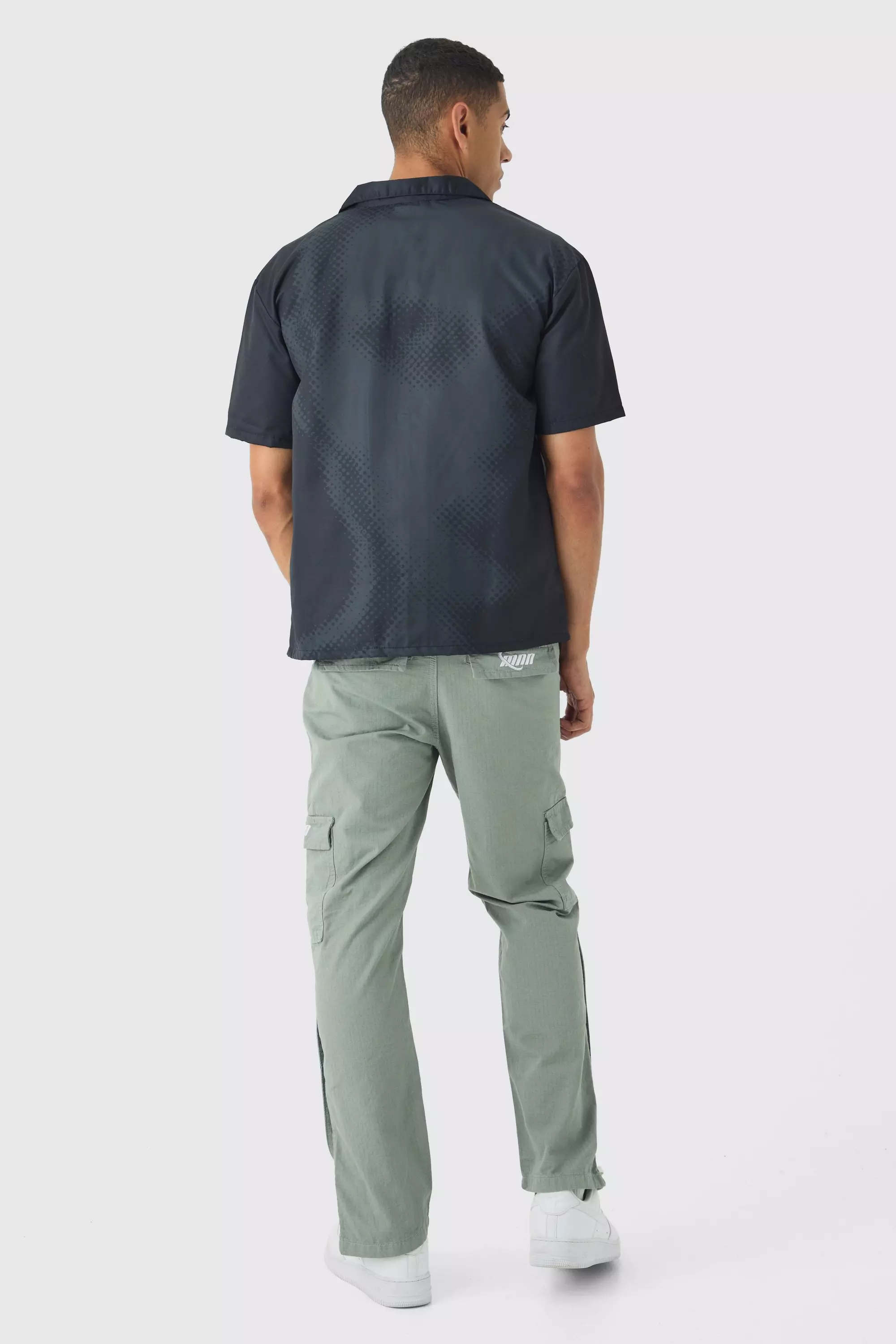 Straight Leg Cargo Popper Hem Ripstop Branded Trouser | boohooMAN USA