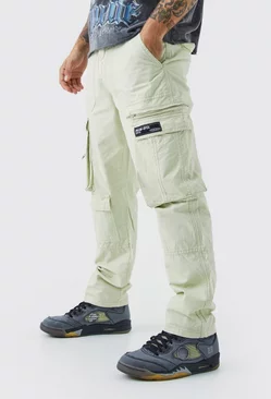 Sage Green Straight Leg Multi Zip Ripstop Cargo Trouser With Woven Tab