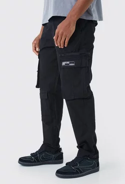 Straight Leg Multi Zip Ripstop Cargo Trouser With Woven Tab Black