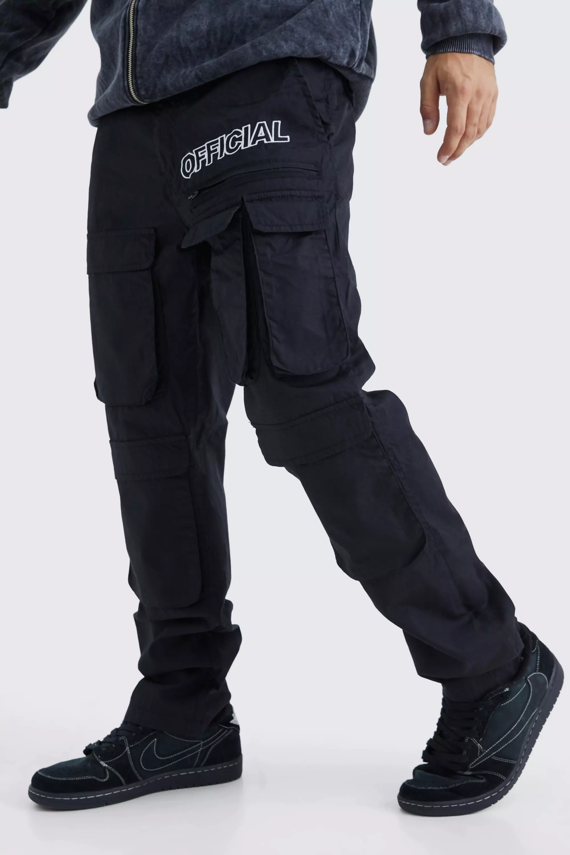Charcoal Grey Straight Leg Multi Cargo Ripstop Trouser With Tonal Branding