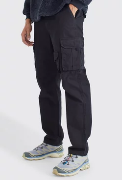 Straight Leg Multi Cargo Trouser With Woven Tab Black