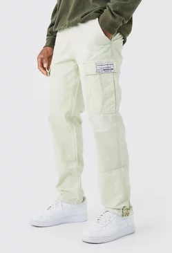 Sage Green Straight Leg Zip Cargo Ripstop Trouser With Woven Tab