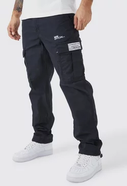 Straight Leg Zip Cargo Ripstop Trouser With Woven Tab Black