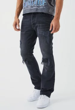 Slim Flare Rip And Repair Jeans Washed black