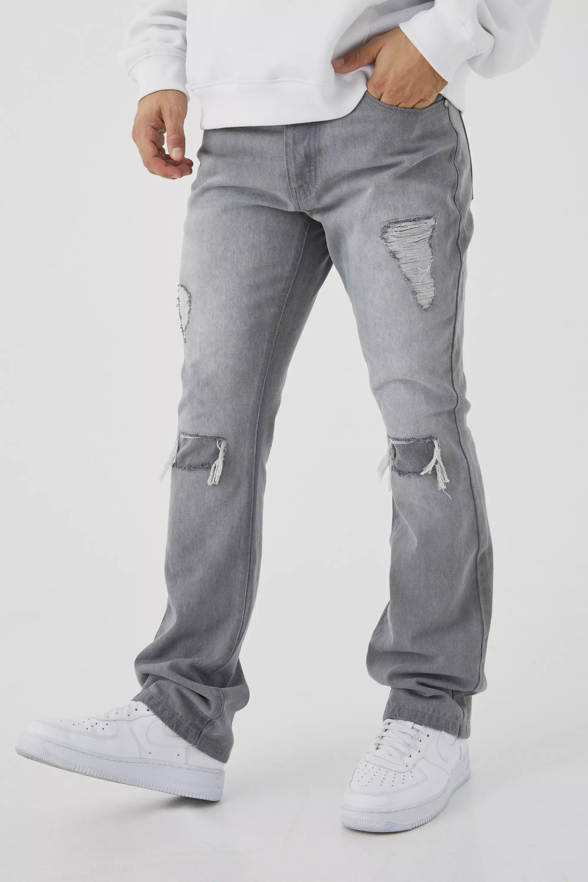 Slim Flare Rip And Repair Jeans Mid grey