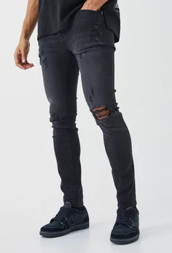 Ash Grey Skinny Stretch Extreme Knee Rip Jeans