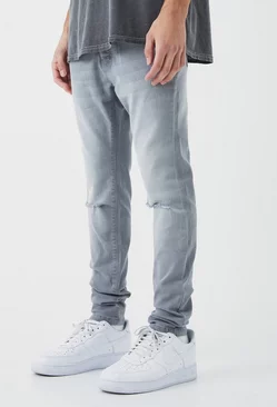 Skinny Jeans With Slash Knee Mid grey