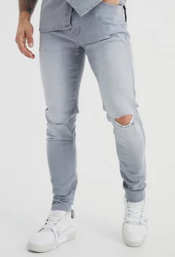 Grey Skinny Jeans With Slash Knee