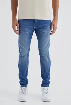Blue Skinny Jeans With Slash Knee