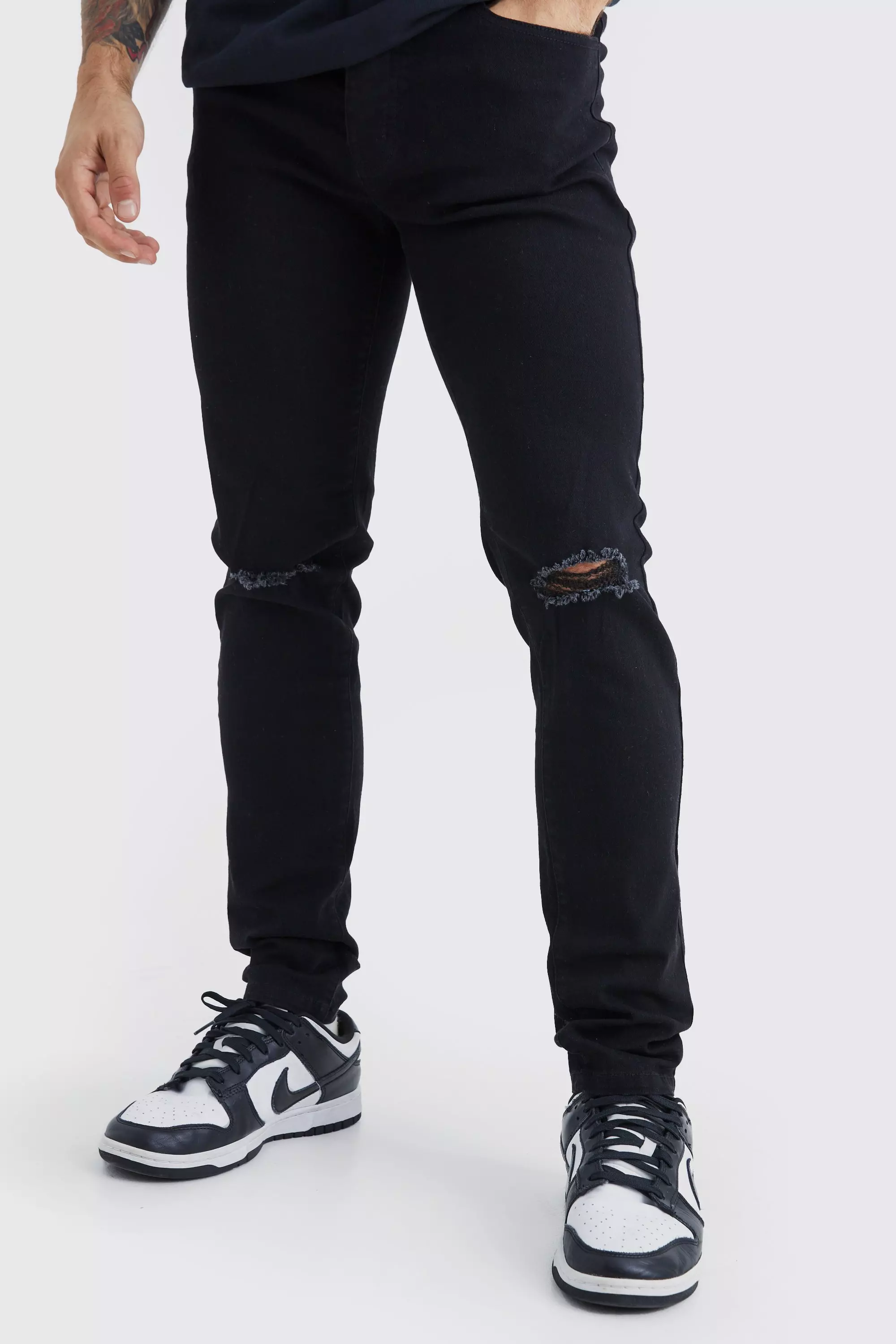 Black Skinny Jeans With Slash Knee