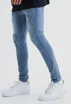 Super Skinny Jeans With All Over Rips Vintage blue