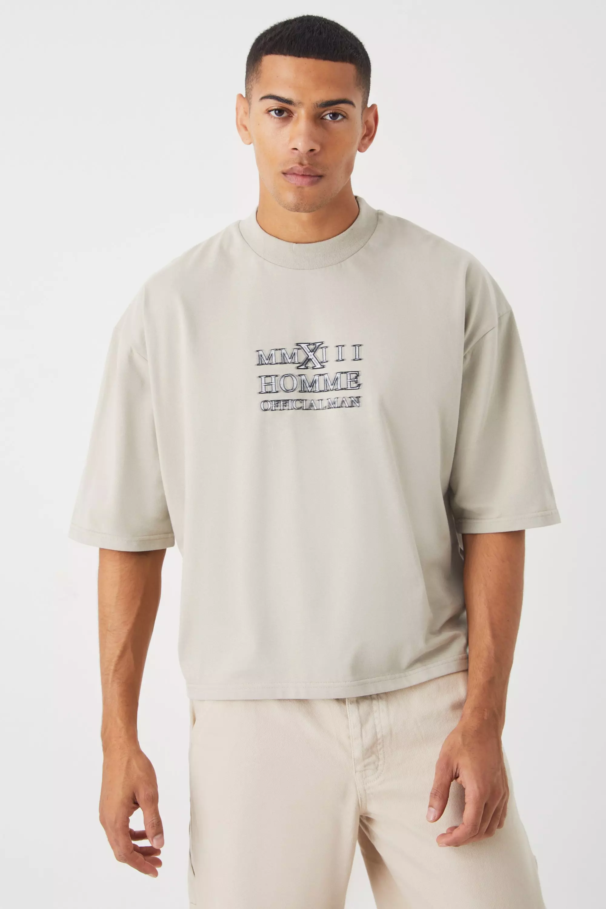 Oversized Boxy Heavyweight Half Sleeve T-shirt Stone