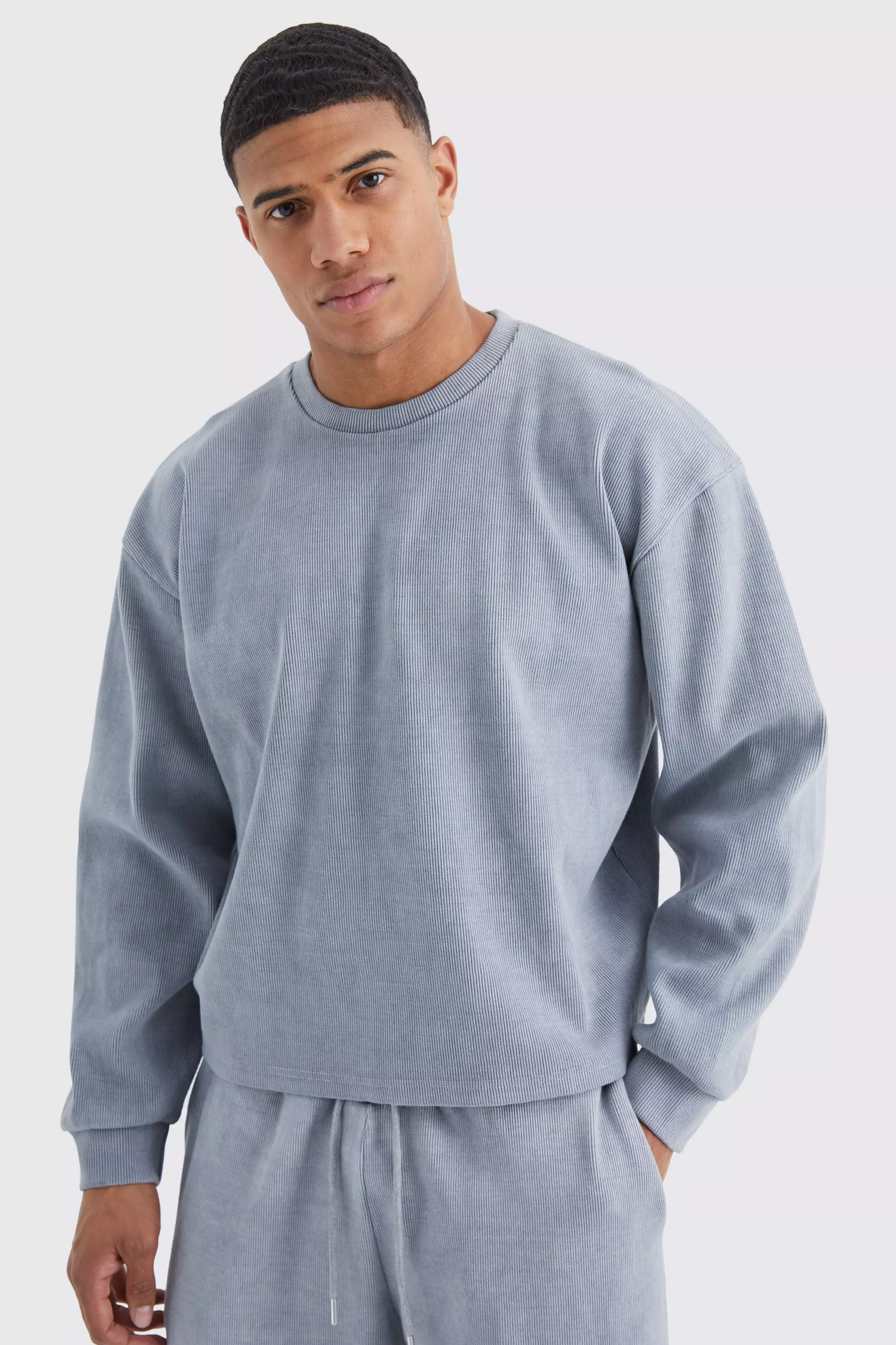 Oversized Boxy Heavyweight Ribbed Sweatshirt Grey