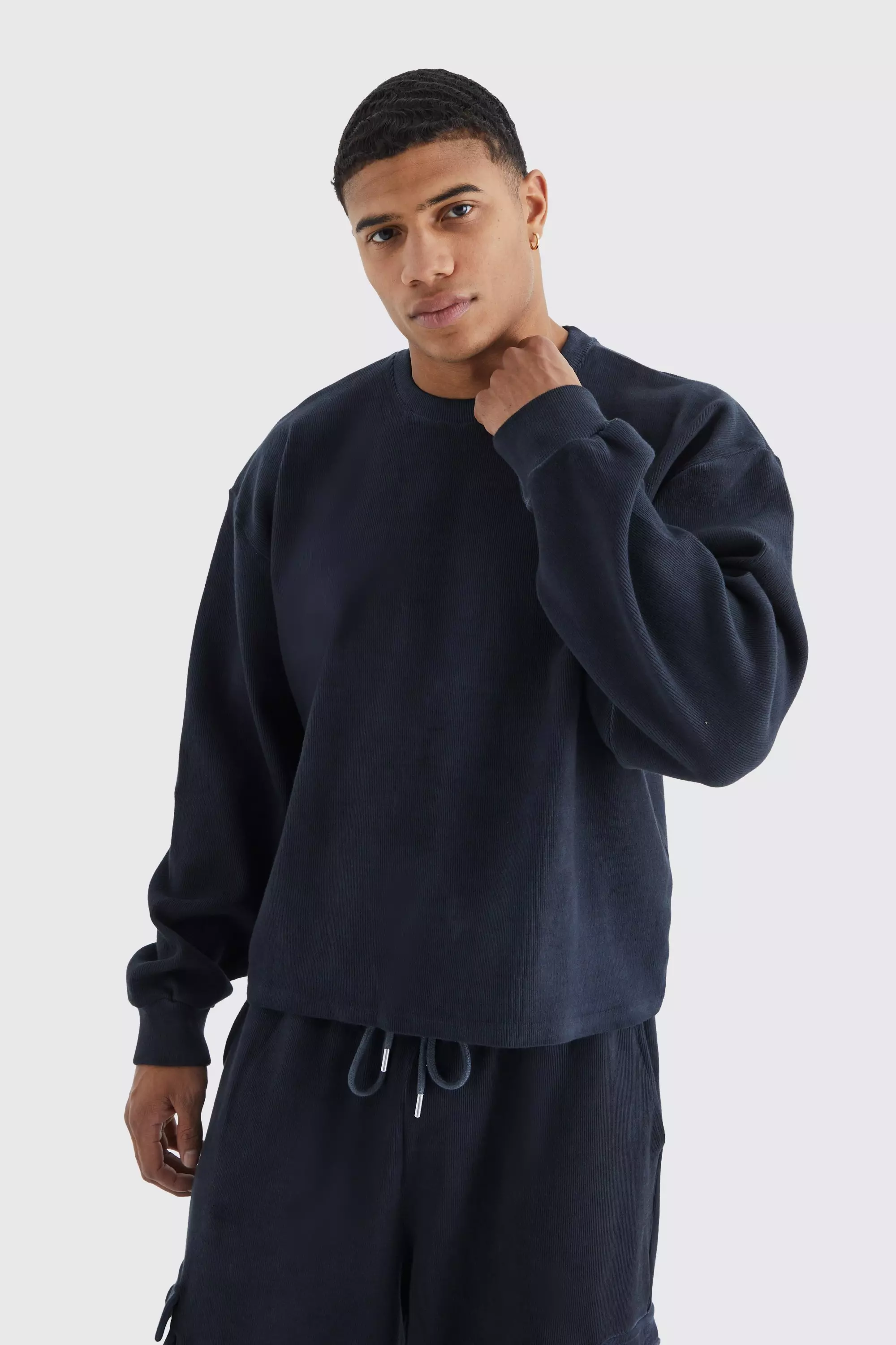 Black Oversized Boxy Heavyweight Ribbed Sweatshirt alternative image