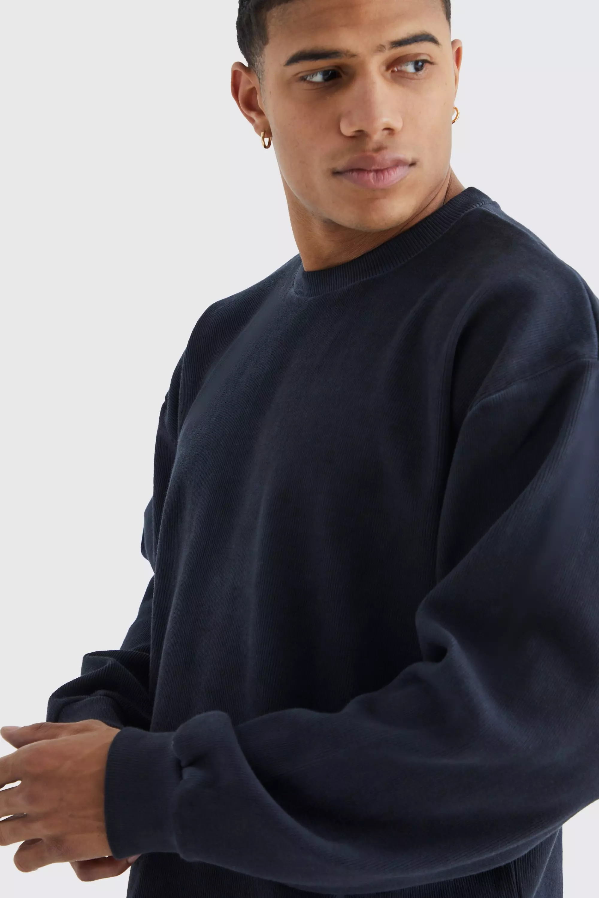 Black Oversized Boxy Heavyweight Ribbed Sweatshirt alternative image