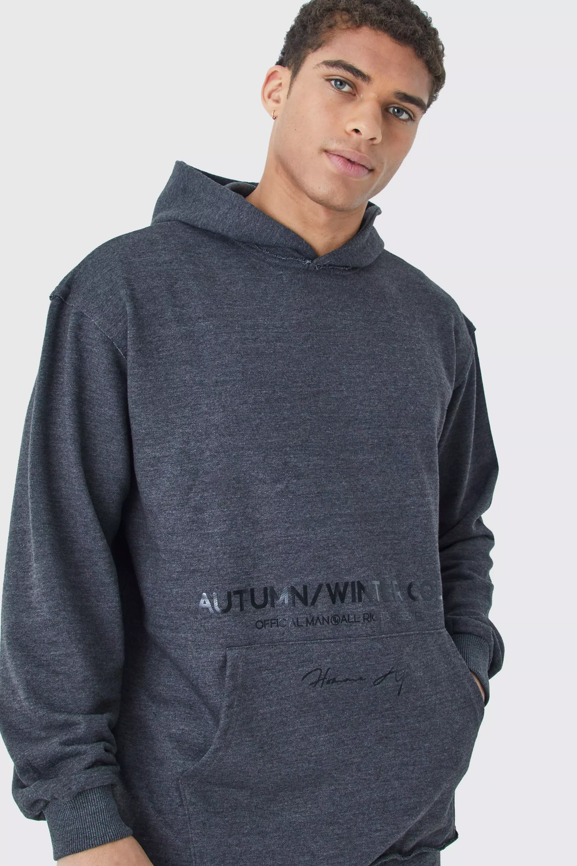 Oversized Heavyweight Loopback Printed Hoodie Grey