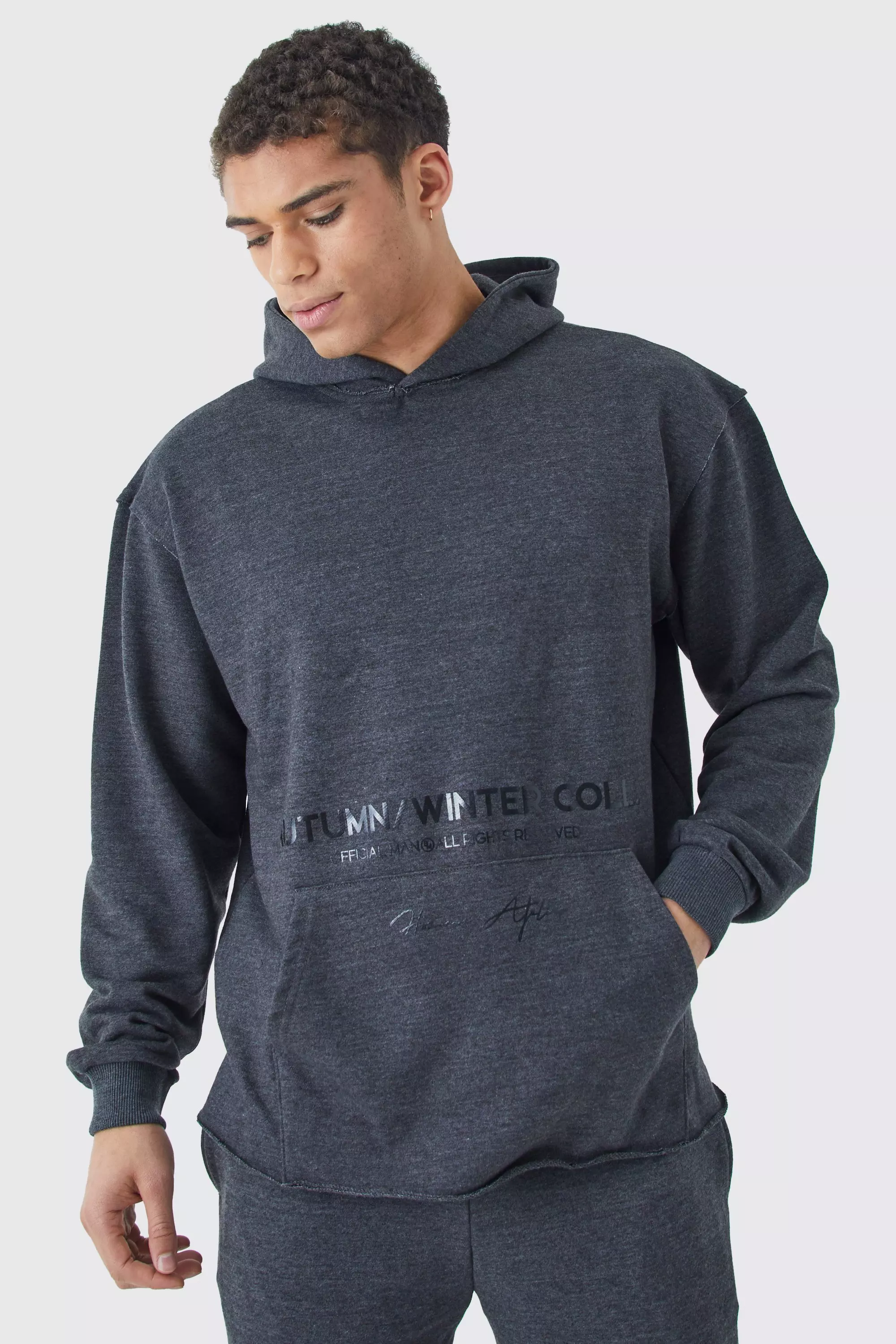 Sweat à capuche oversize épais imprimé, Grey autre image