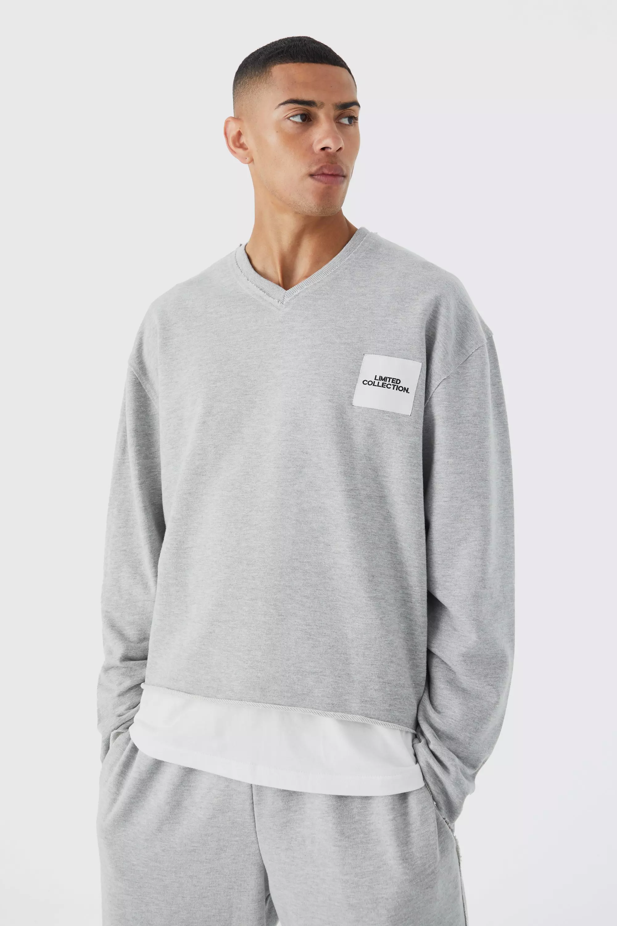 Oversized Boxy Loopback Printed Sweatshirt Grey marl