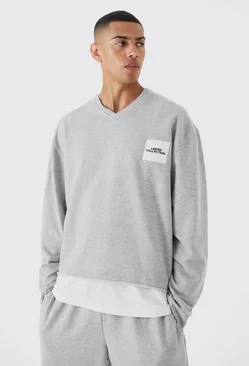 Oversized Boxy Loopback Printed Sweatshirt Grey marl