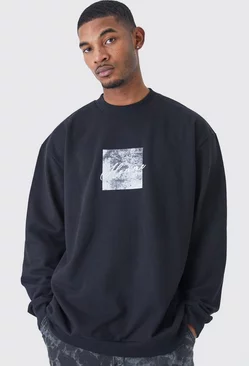 Tall Oversized Heavyweight Embroidered Sweatshirt Black