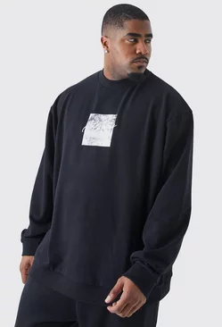 Black Plus Oversized Extended Neck Emboridered Sweatshirt