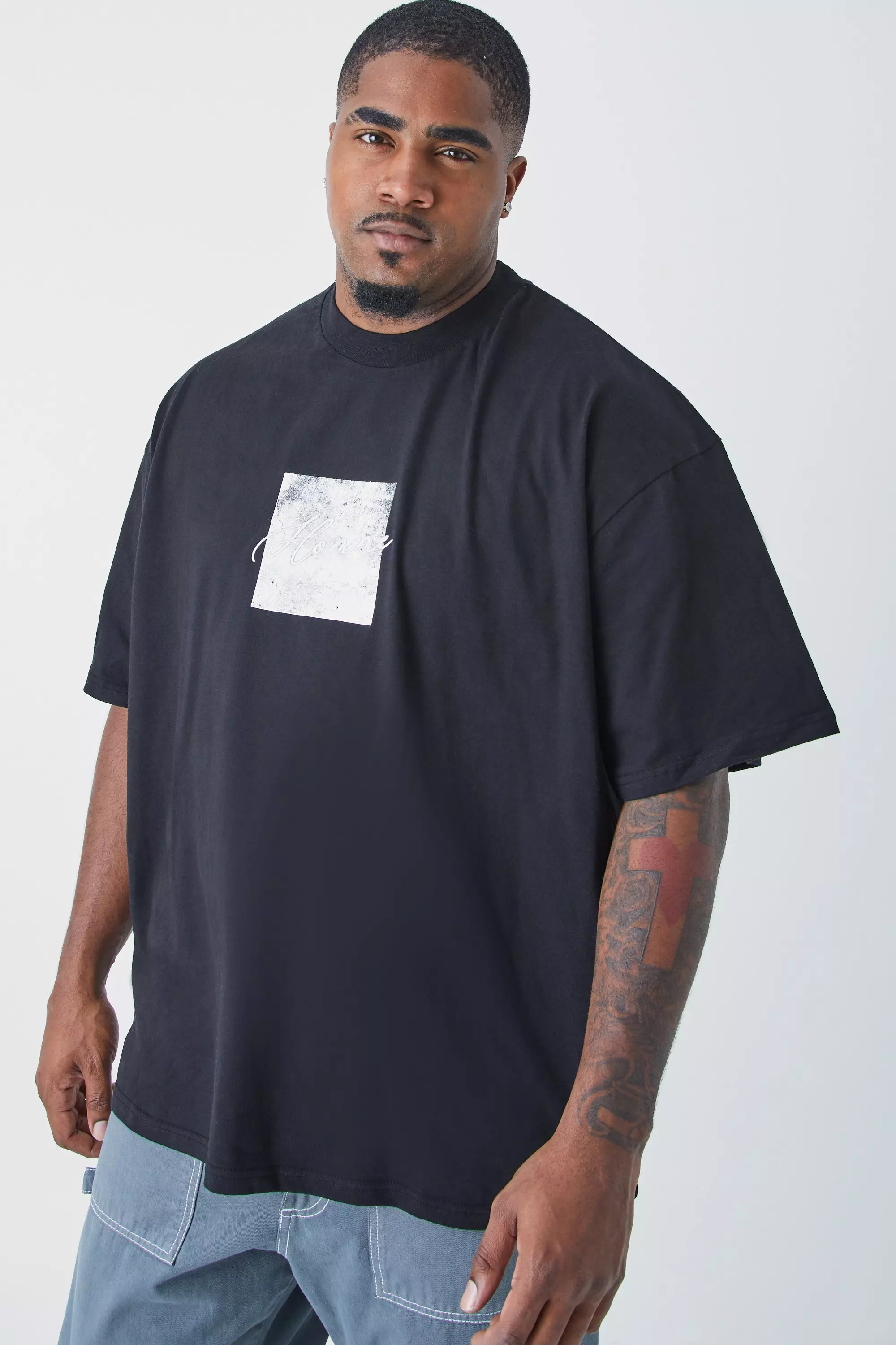 Plus Oversized Heavyweight Embroidered T-shirt Black