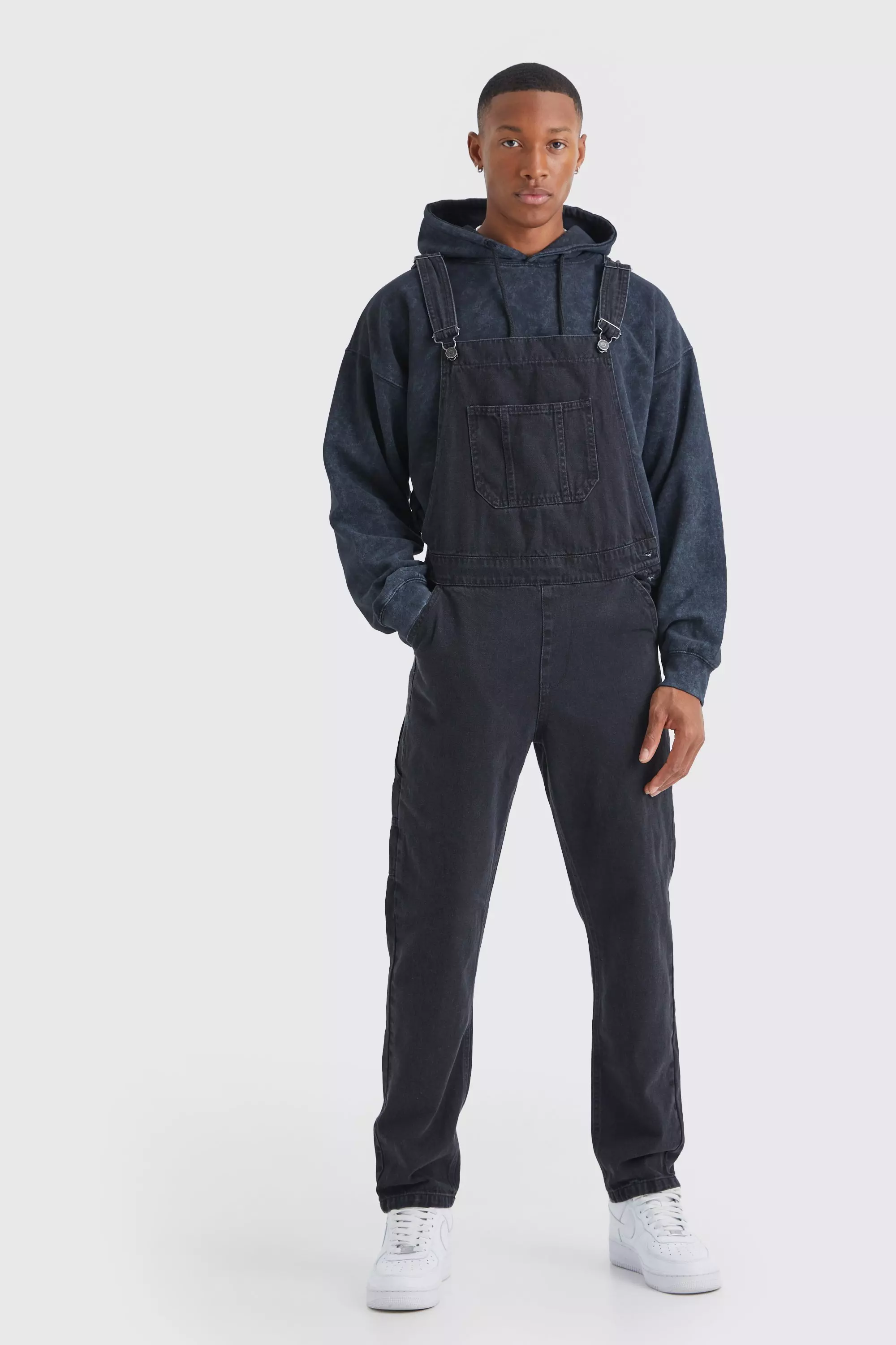 Washed black Full Length Denim Dungarees alternative image