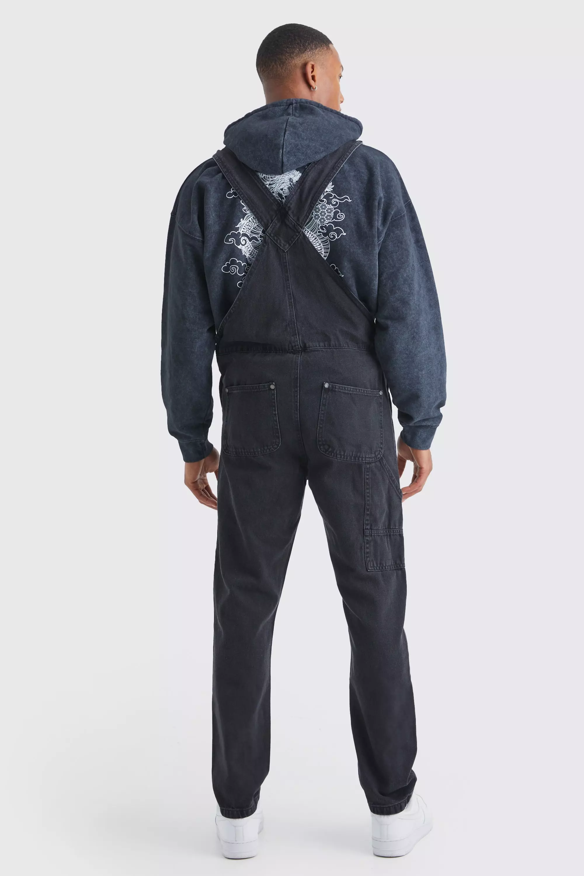 Washed black Full Length Denim Dungarees alternative image