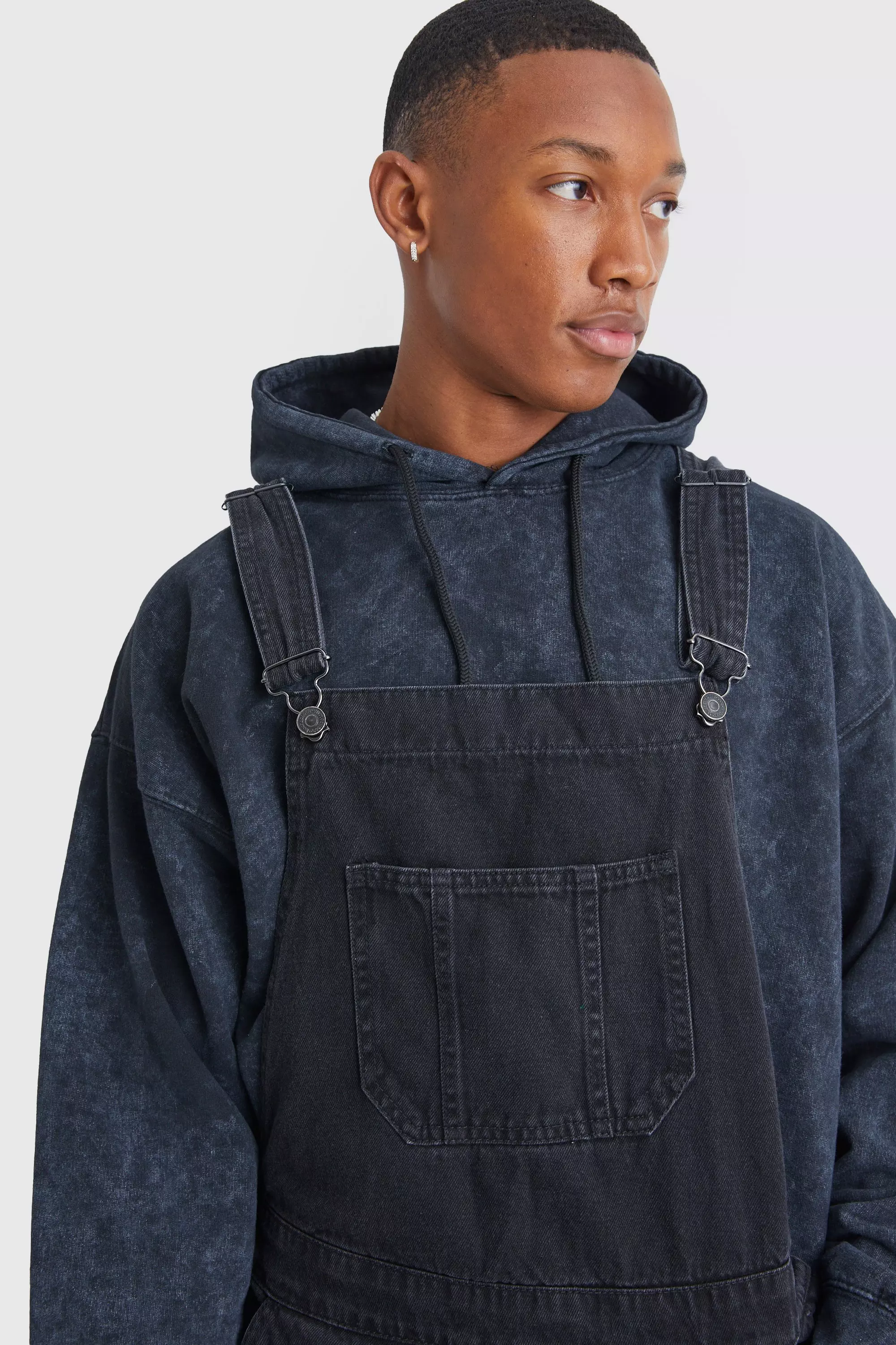 Washed black Full Length Denim Dungarees alternative image