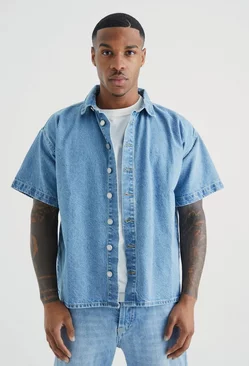 Blue Short Sleeve Boxy Fit Denim Shirt