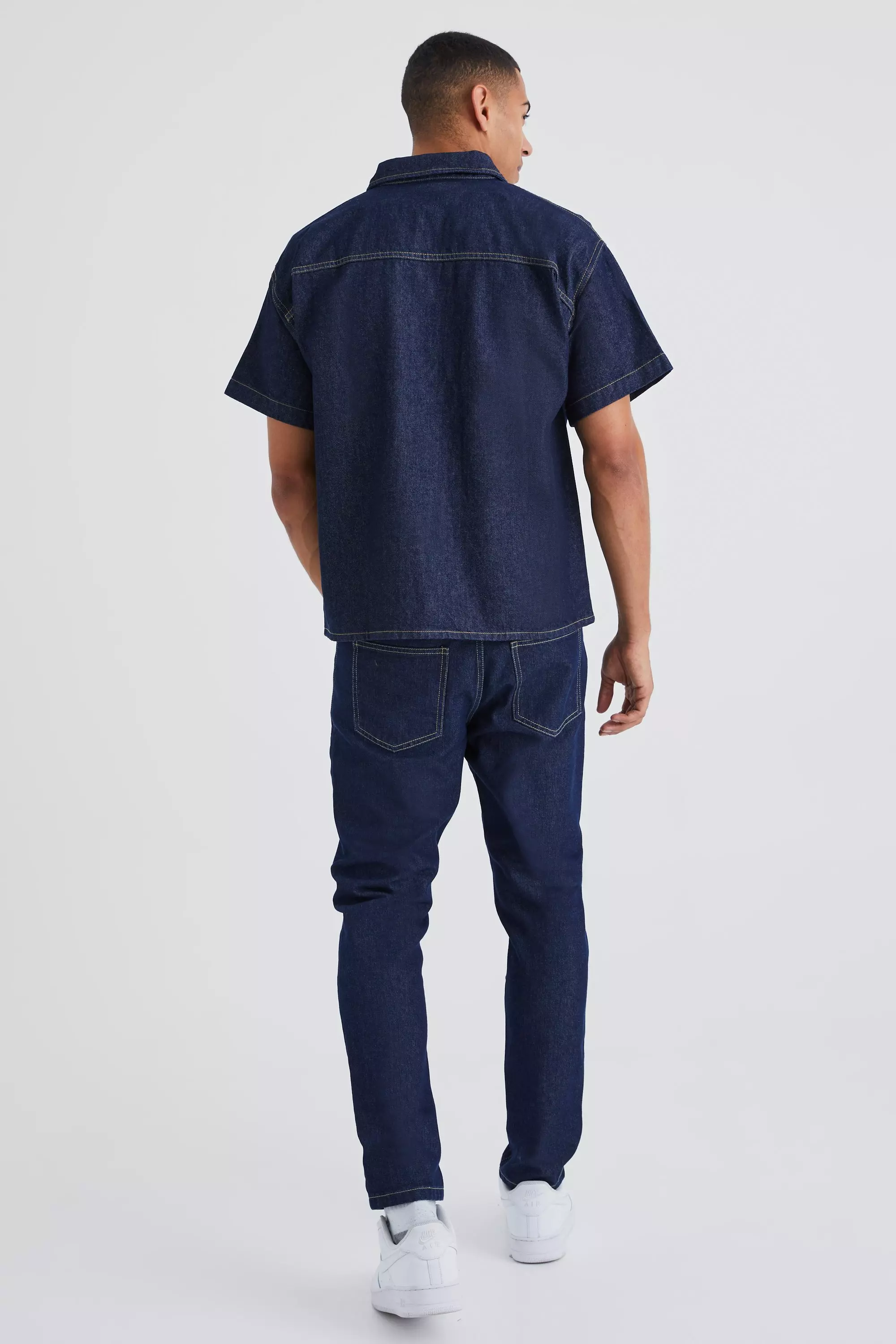 Short Sleeve Boxy Fit Denim Shirt | boohooMAN USA