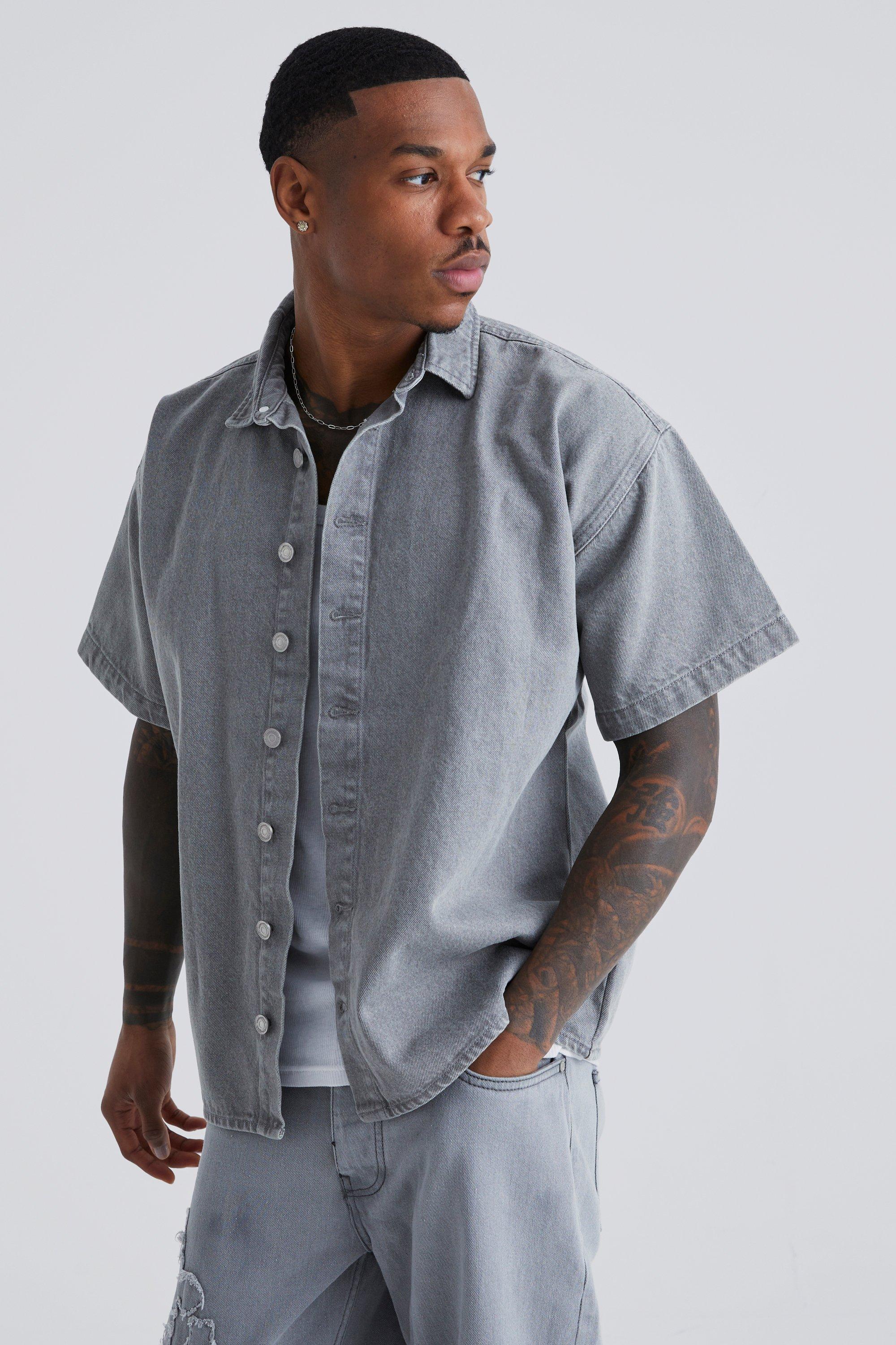 boohooMAN Men's Short Sleeve Denim Shirt