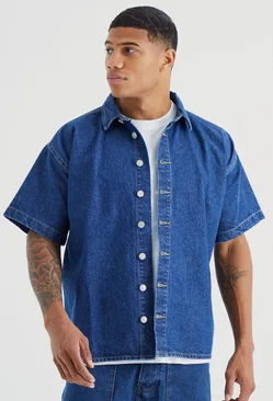 Blue Short Sleeve Boxy Fit Denim Shirt