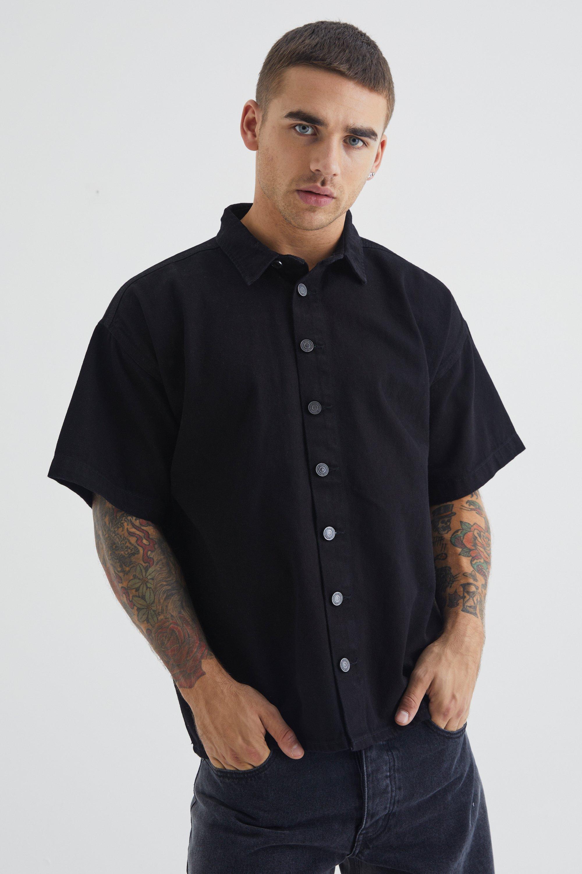 boohooMAN Men's Short Sleeve Denim Shirt